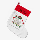 フクロウクリスマスキュートおもしろいホリデー ラージクリスマスストッキング (正面 (吊り時))