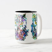 フクロウコーヒーマグ |フロカラフルウ |抽象芸術フクロウ杯 ツートーンマグカップ (正面右)