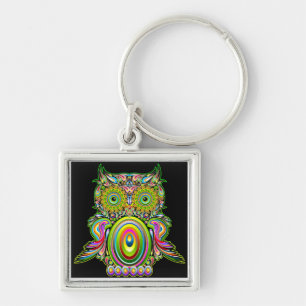 フクロウサイケデリックなPopart Keychain キーホルダー