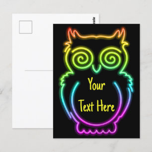 フクロウサイケデリックネオンライトボタン ポストカード