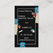 フクロウサブ先生ブラックバーチカルビジネスカード 名刺 (裏面)