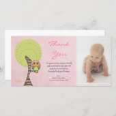 フクロウサンキュー新生児ガール到着ギフトフォトカード サンキューカード (正面/裏面)