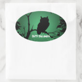 フクロウシルエットハロウィン 楕円形シール (バッグ)