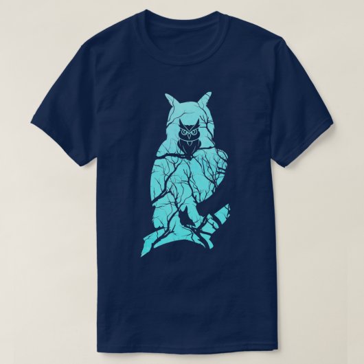 フクロウシルエット自然フォレストバードパステル Tシャツ (デザイン正面)