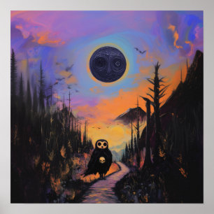 フクロウスカルブラックムーンウィッチーAIアートマットバリュー ポスター