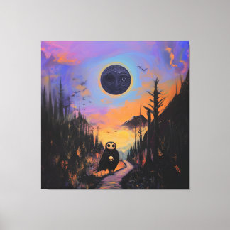 フクロウスカルブラックムーン魔法神秘的ウィッチーAIアート キャンバスプリント