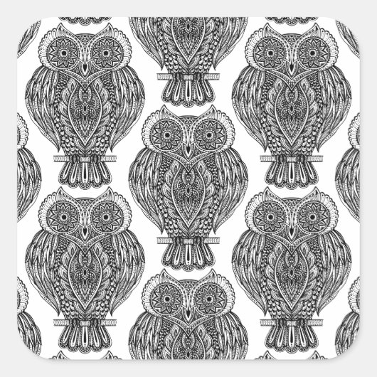 フクロウズドードル付きパターン スクエアシール (正面)