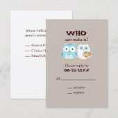 フクロウズ結婚式のRSVP -かわいい新郎新婦 出欠カード (正面/裏面)