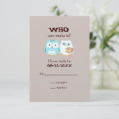 フクロウズ結婚式のRSVP -かわいい新郎新婦 出欠カード (スタンド正面)