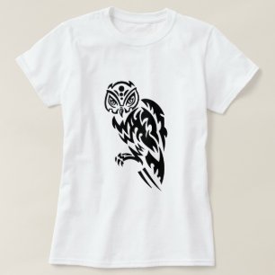 フクロウタトゥースタイルデザイン白黒 Tシャツ