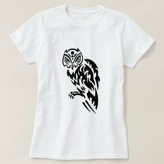 フクロウタトゥースタイルデザイン白黒 Tシャツ (デザイン正面)