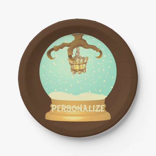 フクロウタロンと骨シャンデリア秋スノーグローブ ペーパープレート (正面)