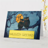 フクロウツリーナイトフルムーンハロウィン カード (黄色い花)