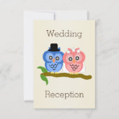 フクロウデザインのシャンパンカラー結婚式の披露宴 招待状 (正面)