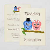 フクロウデザインのシャンパンカラー結婚式披露宴 招待状 (正面/裏面)