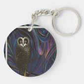 フクロウデザインアクリルキーチェーンラウンドサイケデリア キーホルダー (裏面)