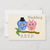 フクロウデザインシャンパンカラーウェディングRSVP 出欠カード (正面)