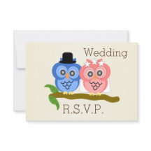 フクロウデザインシャンパンカラーウェディングRSVP