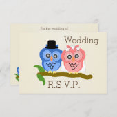 フクロウデザインシャンパンカラーウェディングRSVP 出欠カード (正面/裏面)