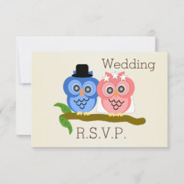 フクロウデザインシャンパンカラーウェディングRSVP 出欠カード