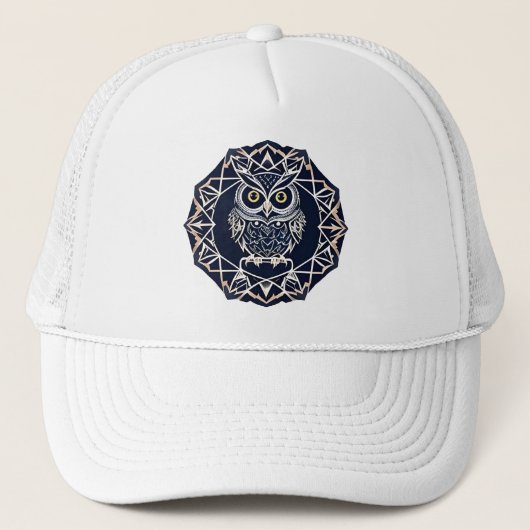 フクロウデザイン(幾何学模様) キャップ (正面)