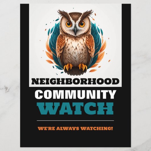フクロウデザイン、近所のコミュニティウォッチ警告ズ チラシ (正面)