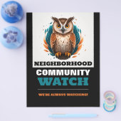 フクロウデザイン、近所のコミュニティウォッチ警告ズ チラシ (シングル)