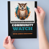 フクロウデザイン、近所のコミュニティウォッチ警告ズ チラシ (手)