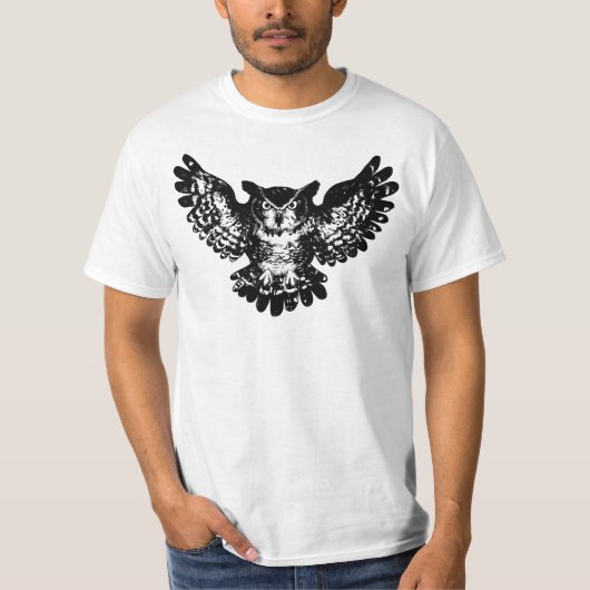 フクロウデザインTシャツ野生動物テーマ Tシャツ (正面)