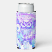 フクロウトーテムドリームキャッチャーフローラ羽紫色の濃淡 スリム缶クーラー (Seltzer正面)