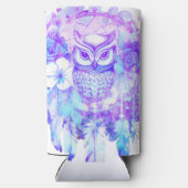 フクロウトーテムドリームキャッチャーフローラ羽紫色の濃淡 スリム缶クーラー (裏面)