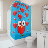 フクロウハートの子供はシャワーカーテンブルー シャワーカーテン (インサイチュ)