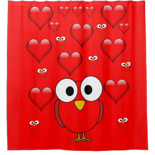 フクロウハートの子供はシャワーカーテン赤 シャワーカーテン (正面)