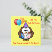 フクロウバルーンケーキ子供の誕生日パーティー年 招待状 (スタンド正面)