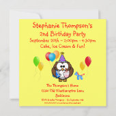 フクロウバルーンケーキ子供の誕生日パーティー年 招待状 (裏面)