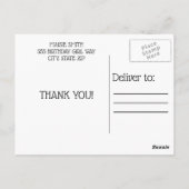 フクロウバルーンピンクギンガム誕生日救写真日付 ポストカード (裏面)