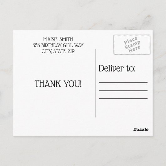 フクロウバルーンピンクギンガム誕生日救写真日付 ポストカード (裏面)