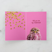 フクロウバレンタインキュートパンピンクガーリー金ゴールドハートおもしろい シーズンカード (内部)