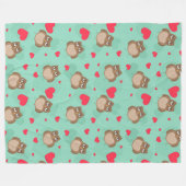 フクロウバレンタインデー フリースブランケット (正面(横))