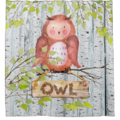 フクロウバードウッドランドフレンズ水彩イラストレーション シャワーカーテン (正面)