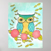 フクロウバードガーデンフォレストウォーターカラーインクアートプリント ポスター (正面)
