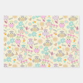 フクロウパステルイエロー ラッピングペーパーシート (正面)