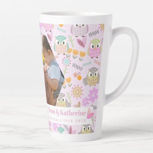 フクロウパステルピンク写真 カフェラテマグ (右)