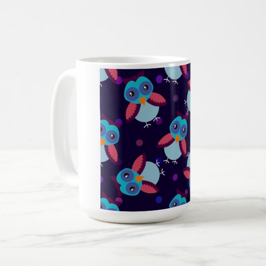 フクロウパターン背景 コーヒーマグカップ (正面左)