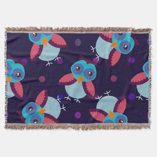 フクロウパターン背景 スローブランケット (正面)