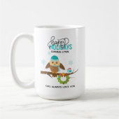 フクロウパーソナライズされたとブルーバードクリスマス コーヒーマグカップ (左)