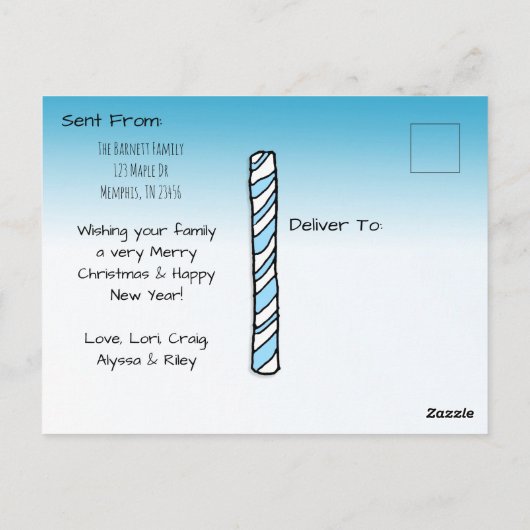 フクロウパーソナライズされたカップルの木の枝クリスマス ポストカード (裏面)