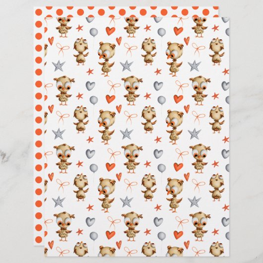 フクロウパーティーとハートスクレーブック紙 (正面/裏面)