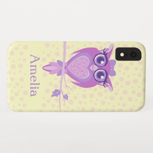 フクロウパープルとレモンイエローカパーソナライズされたウト Case-Mate iPhoneケース (裏面(横))