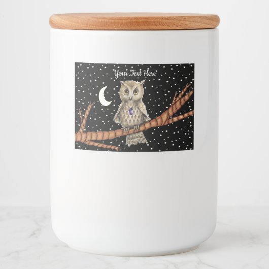 フクロウパープルクリスタルネックレスゴールデンアイズムーンスターズ フードラベル (正面)